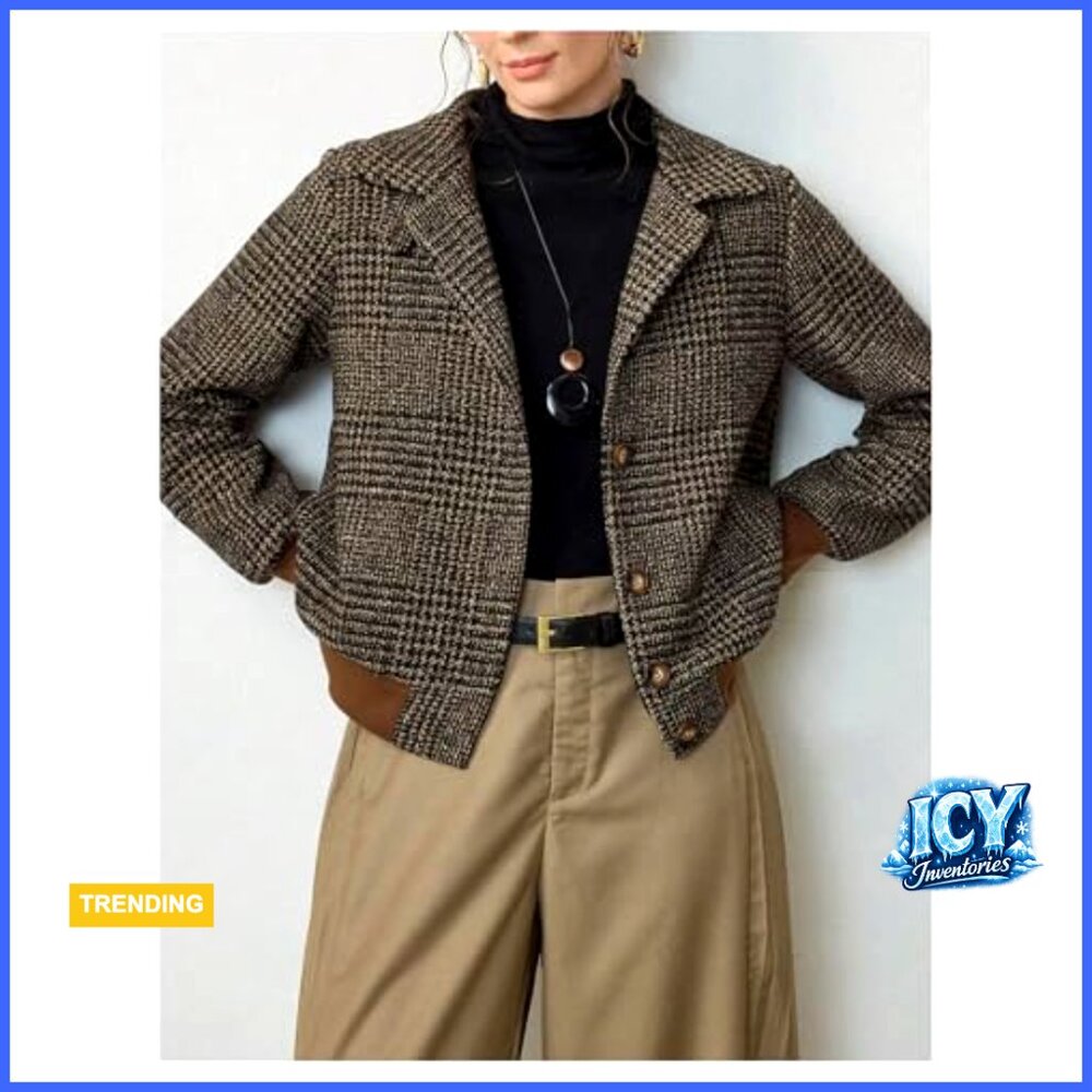 Polyester Blazer Plaid Button Down Jacket Busines… - image 2